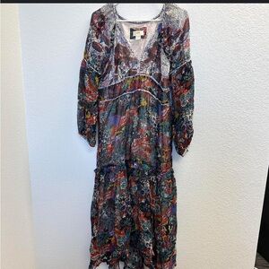 ANTHROPOLOGIE MAEVE ANNABELLA TIERED RUFFLED V-NECK FLORAL MAXI FOLKLORE